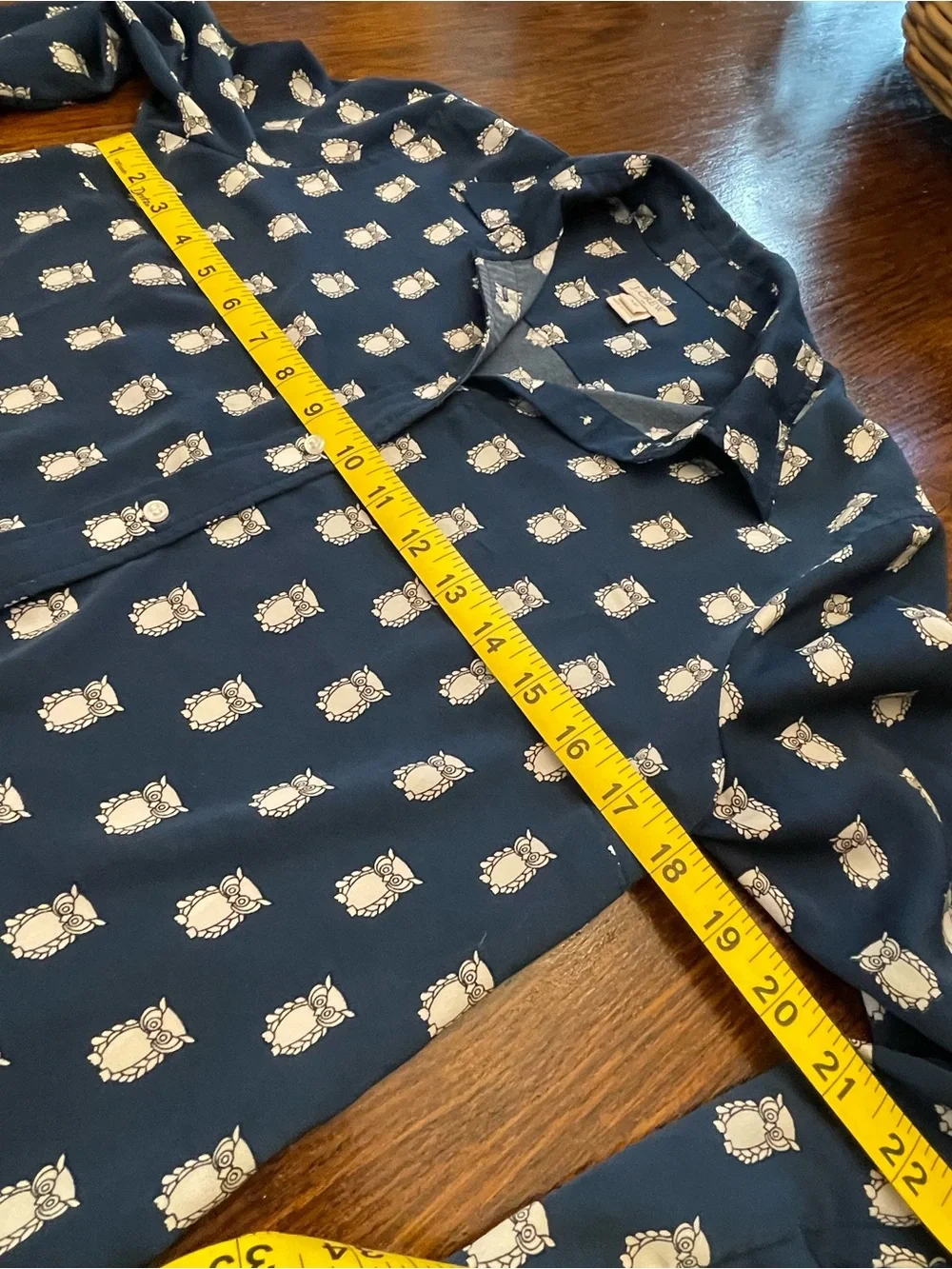 J. Crew Navy Button-Down Shirt with White Owl Print